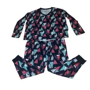Women’s Christmas Tree Pajamas, soft, Navy, Large